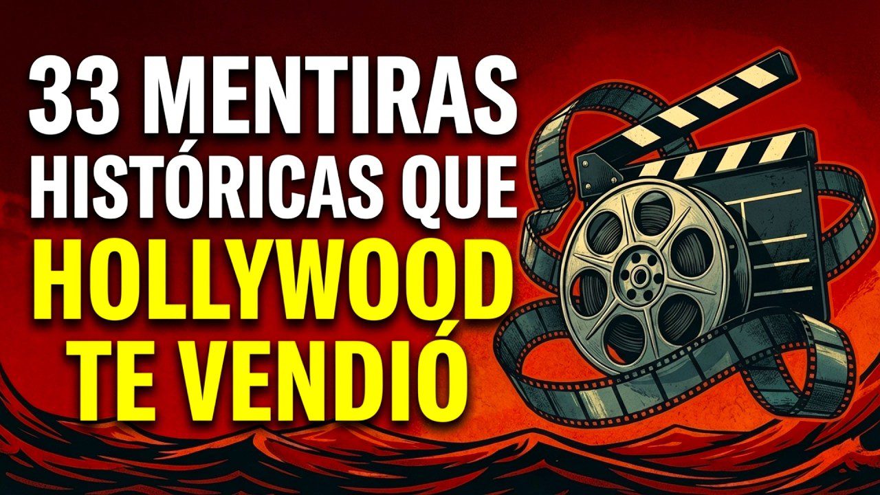 Video thumbnail stating: "33 MENTIRAS HISTÓRICAS QUE HOLLYWOOD TE VENDIÓ" about Hollywood’s historical myths
